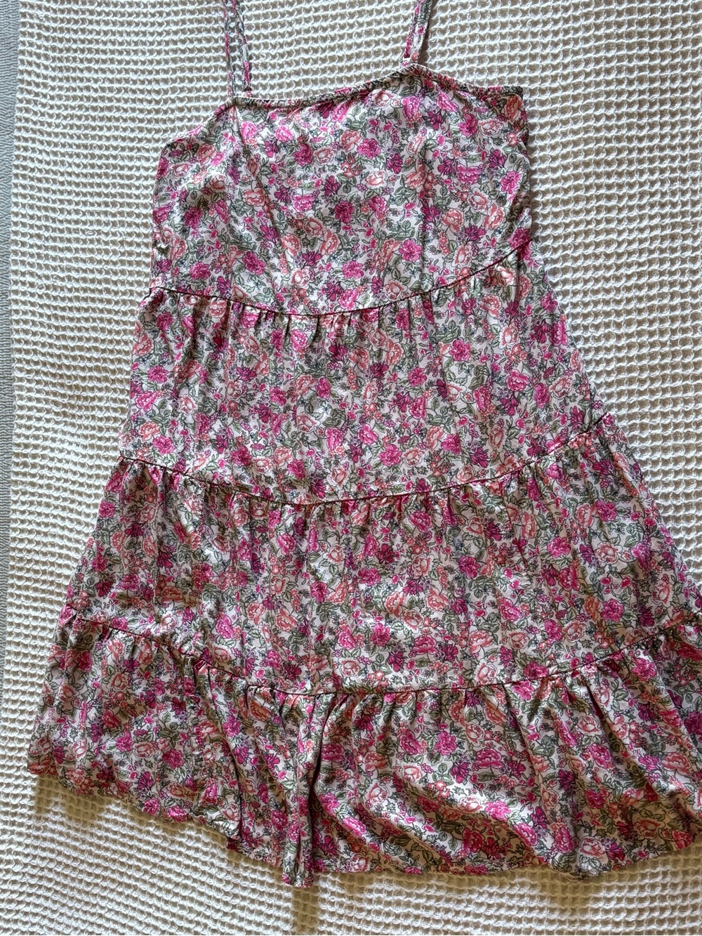 Old Navy Pink & Green Floral Tiered Mini Dress